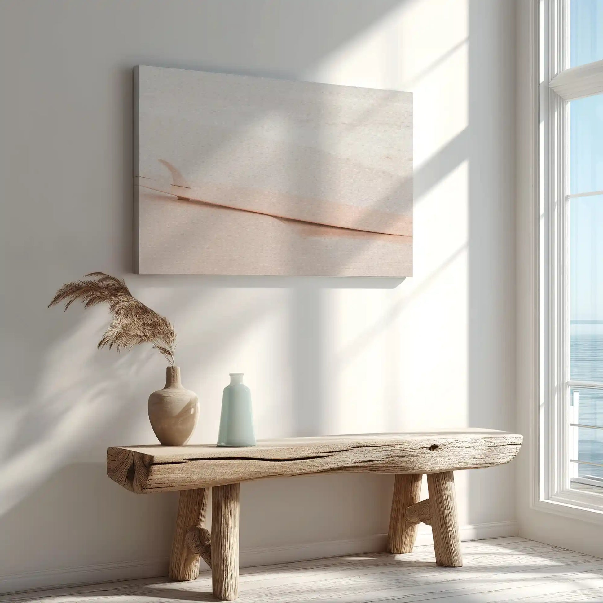 Coastal canvas art with modern wave design, ideal for living room or bedroom wall decor