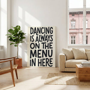 Modern canvas art with centered bold lettering and a playful tone, designed in a minimalist black and white format.