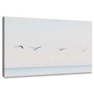 Minimalist seascape canvas wall art for living room featuring flying seabirds