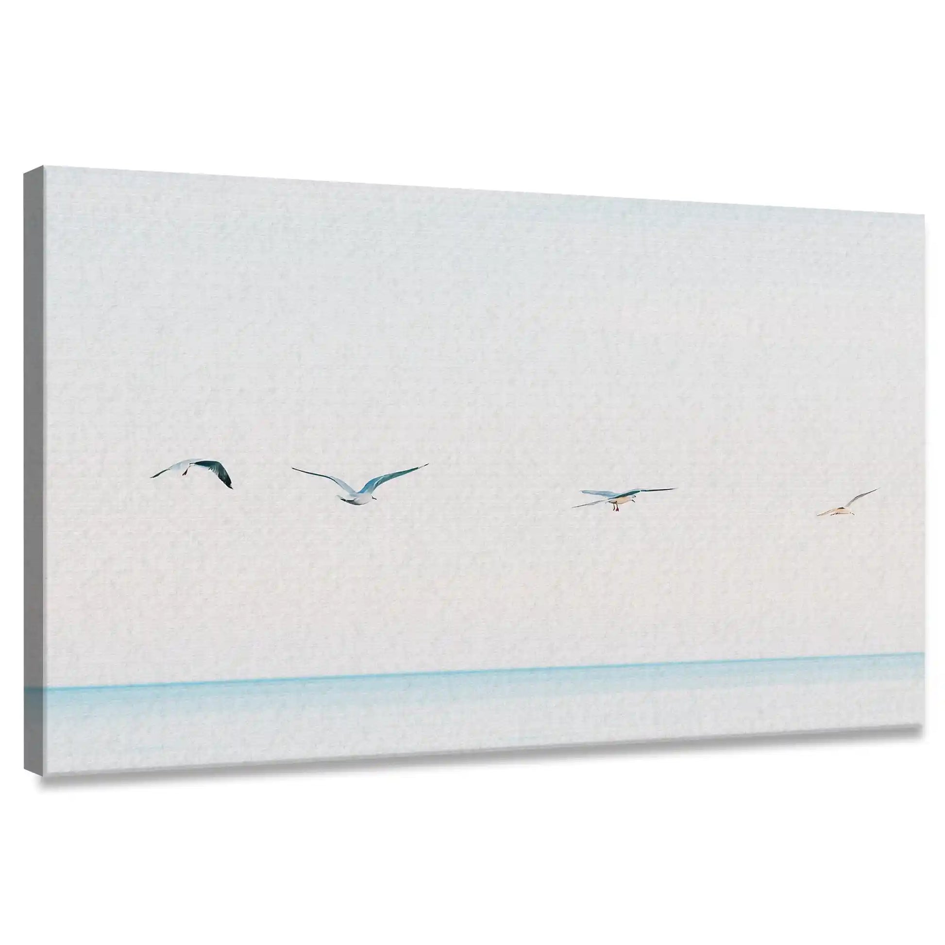 Minimalist seascape canvas wall art for living room featuring flying seabirds