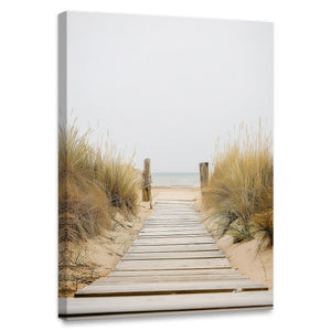 Minimalist boardwalk canvas wall art for bedroom with coastal tones