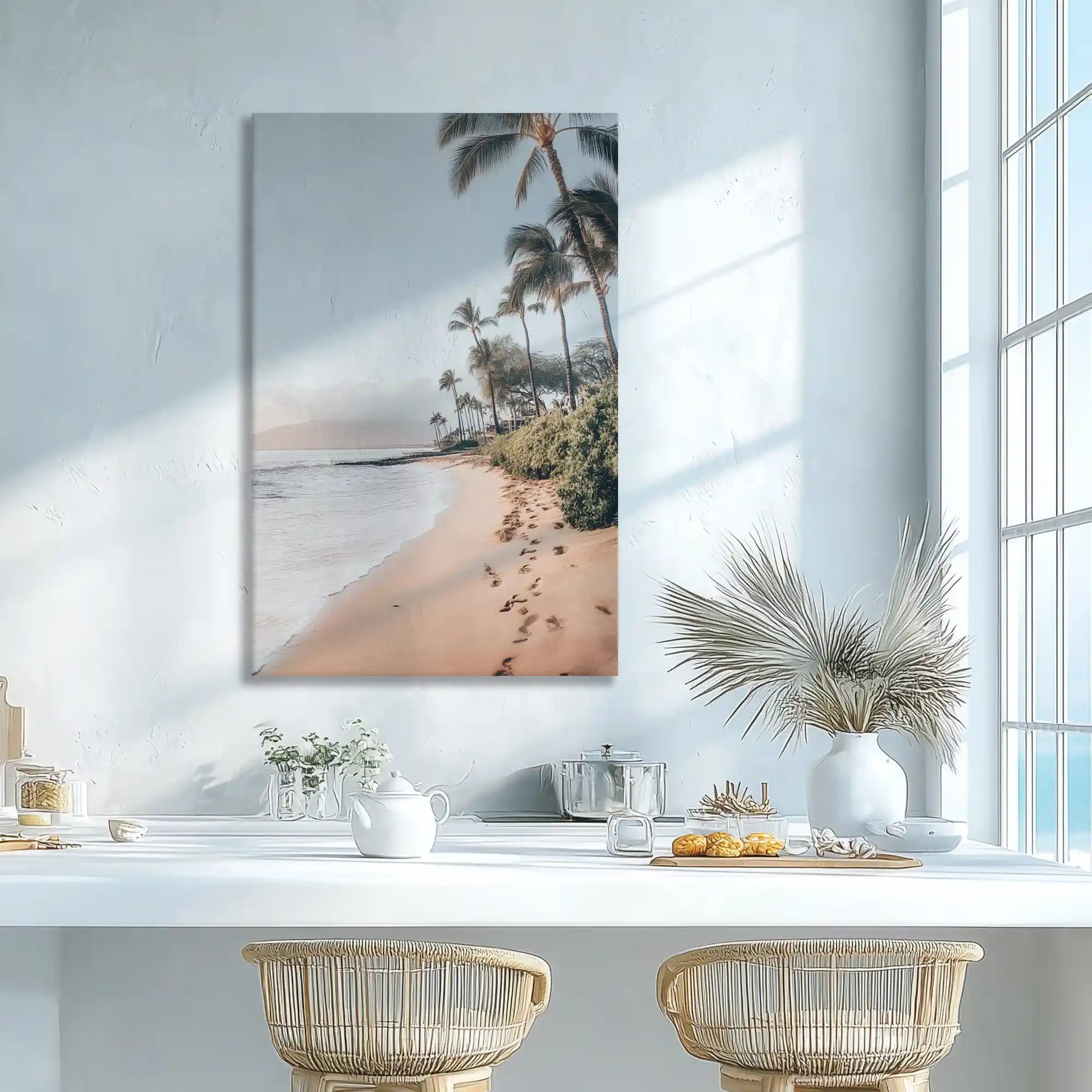 Pastel-toned ocean shoreline canvas print adding peaceful vibes to modern wall decor