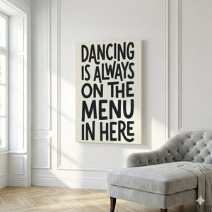 Clean and graphic canvas wall decor with high-contrast black text on a light background, styled for modern interiors.