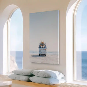 Large seaside van painting perfect for bright bedroom or loft wall decor