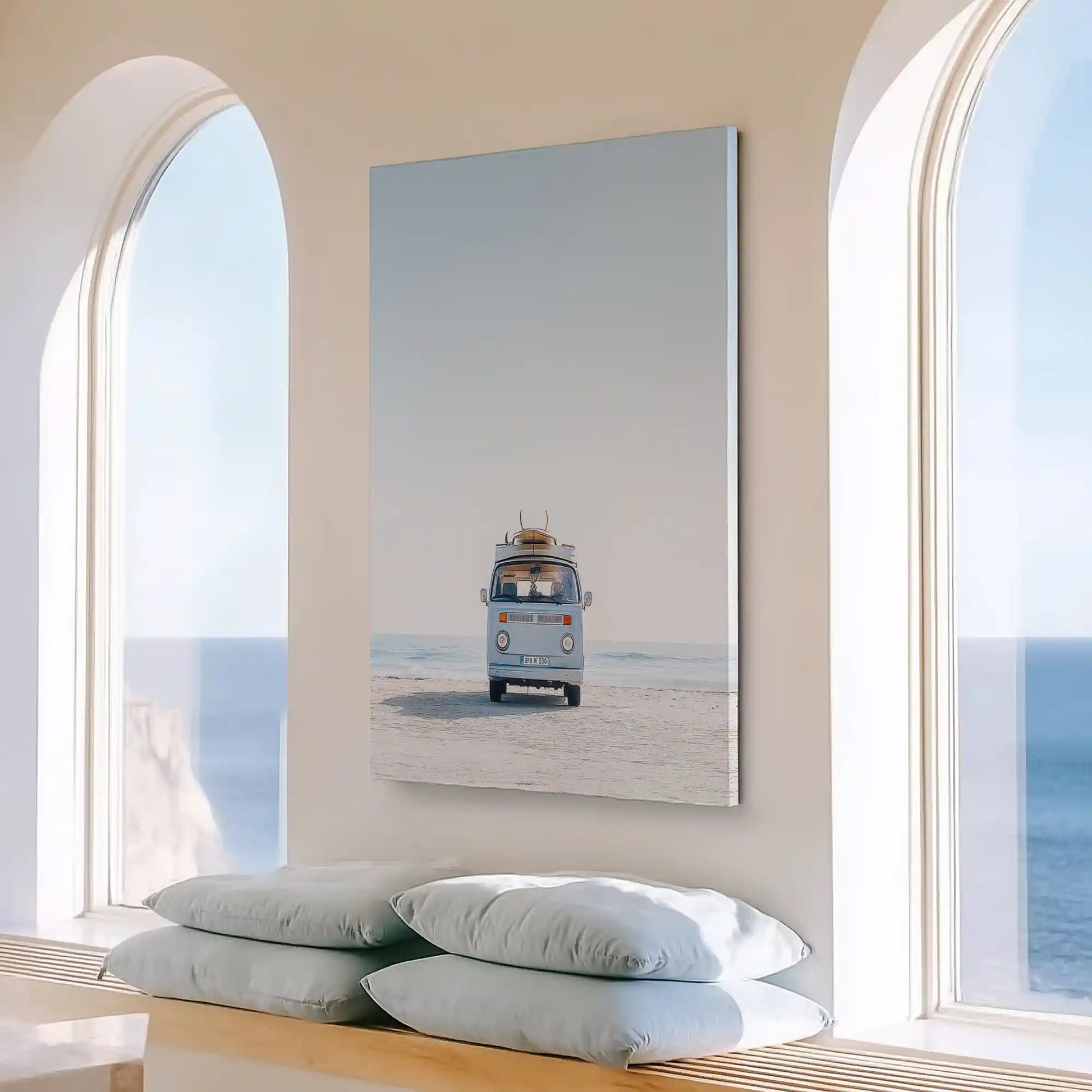 Large seaside van painting perfect for bright bedroom or loft wall decor
