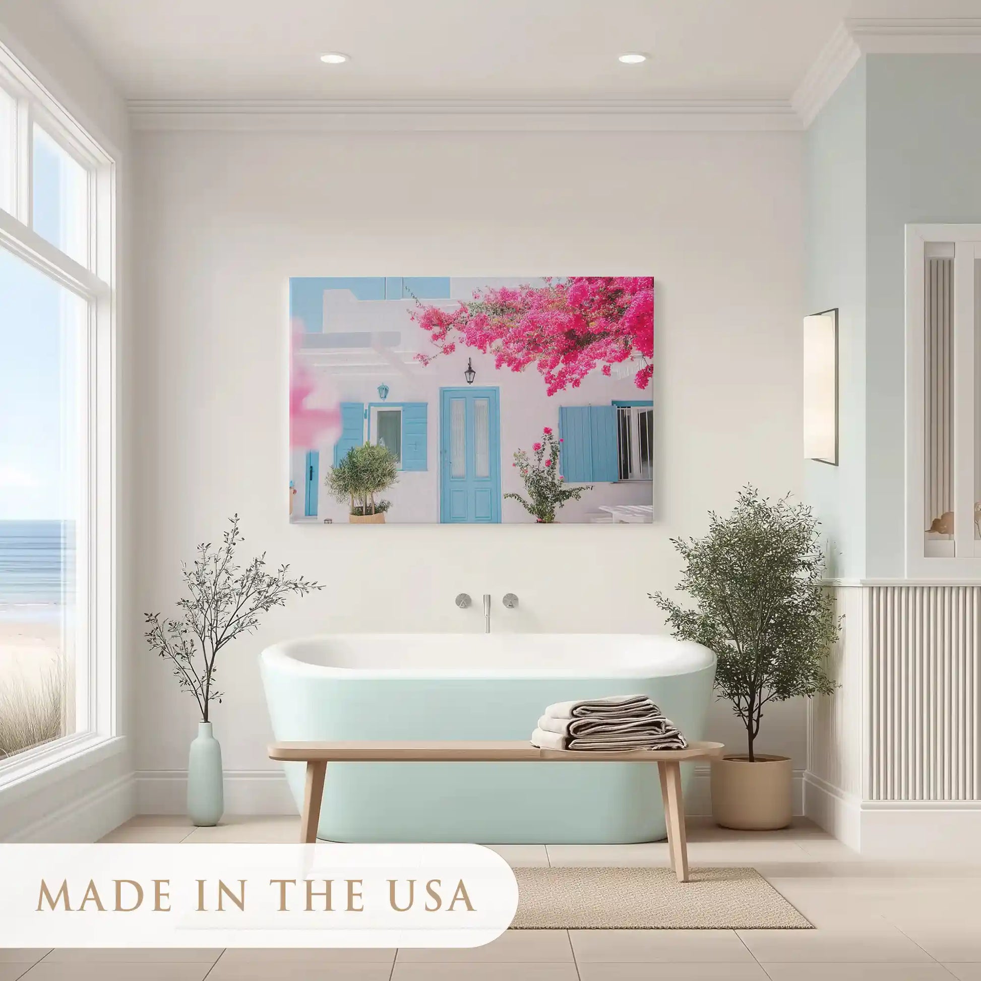 Mediterranean coastal canvas wall art perfect for above sofa or bedroom wall decor