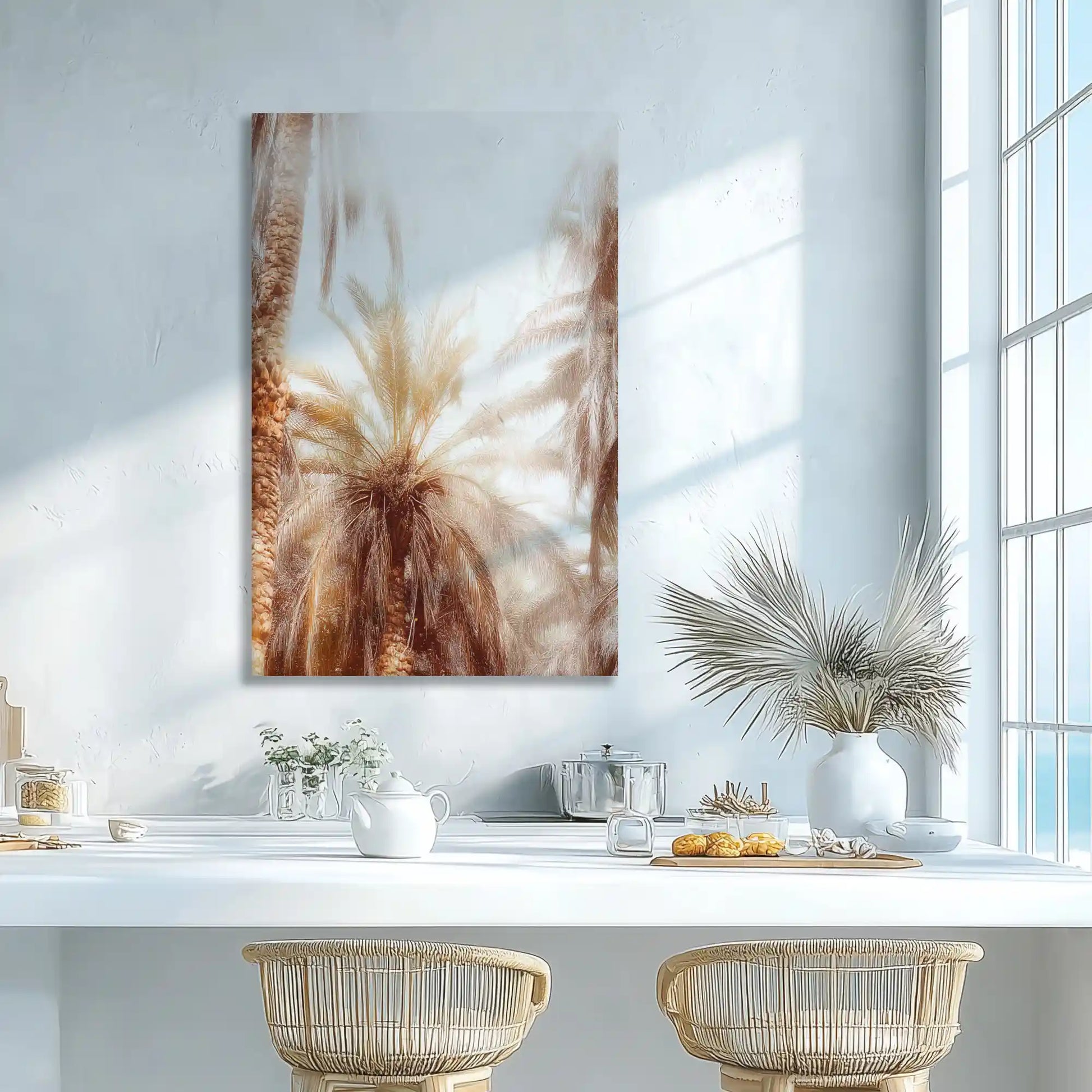 Sepia palm frond canvas print adding rustic tropical elegance to modern wall decor