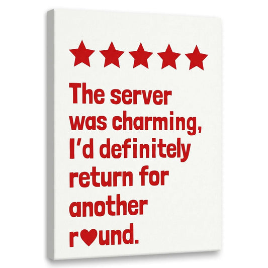 Modern canvas wall art featuring bold red text and five stars on white, with a heart symbol replacing the 'o' in 'round'.