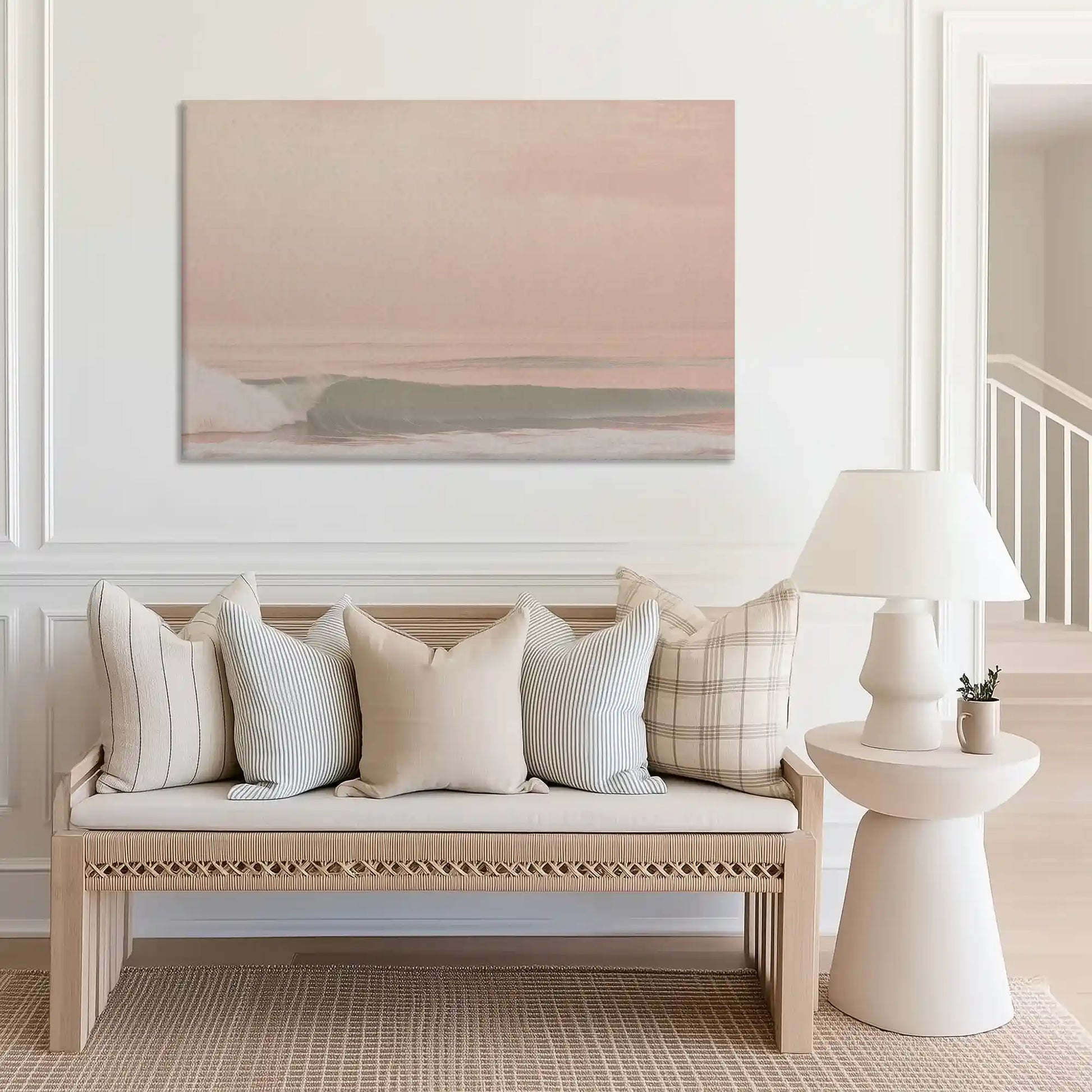 Large ocean horizon canvas print perfect for above sofa placement in airy spaces