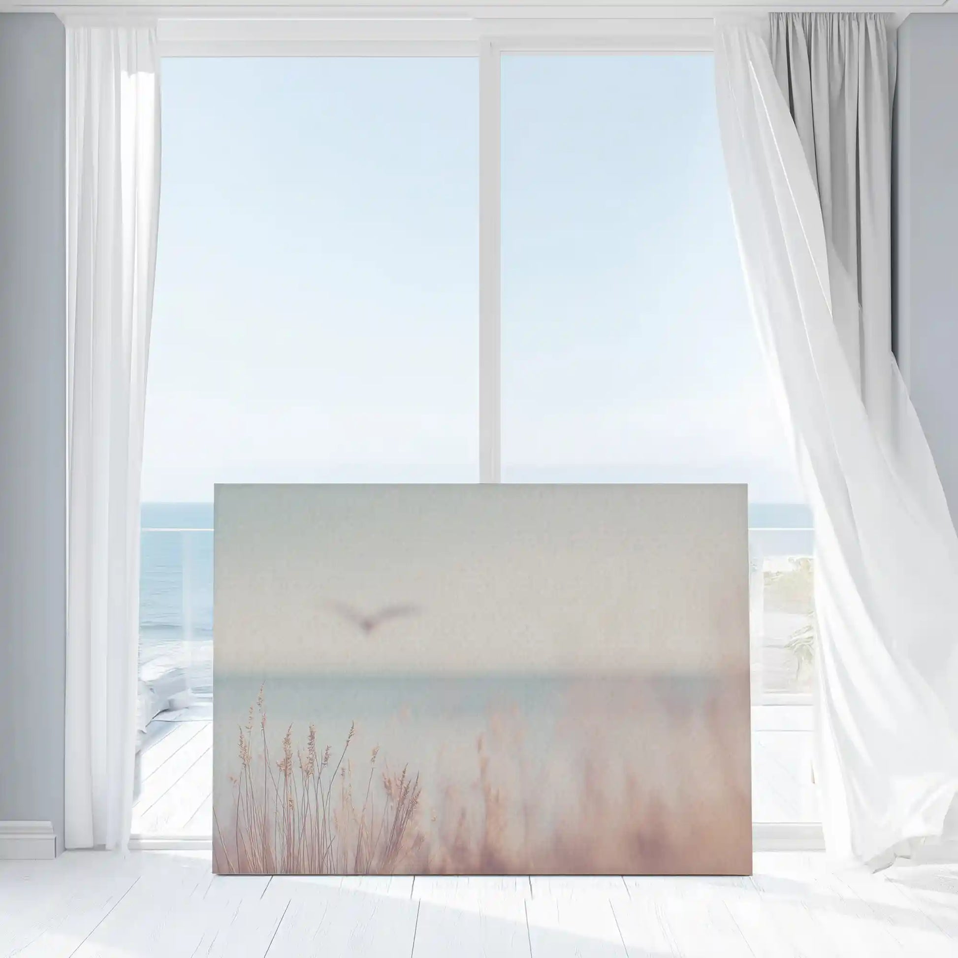 Pastel tones beach grass wall art bringing calm and airy seaside mood