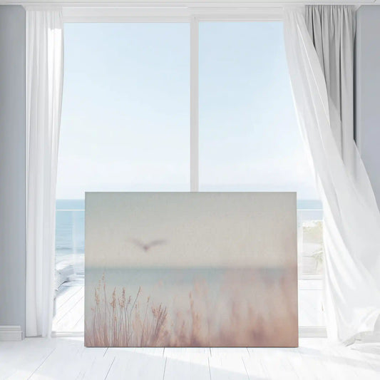 Pastel tones beach grass wall art bringing calm and airy seaside mood