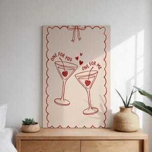 Canvas wall art print with a simple, affectionate design featuring hearts, cherries, and retro-style text in a romantic layout.