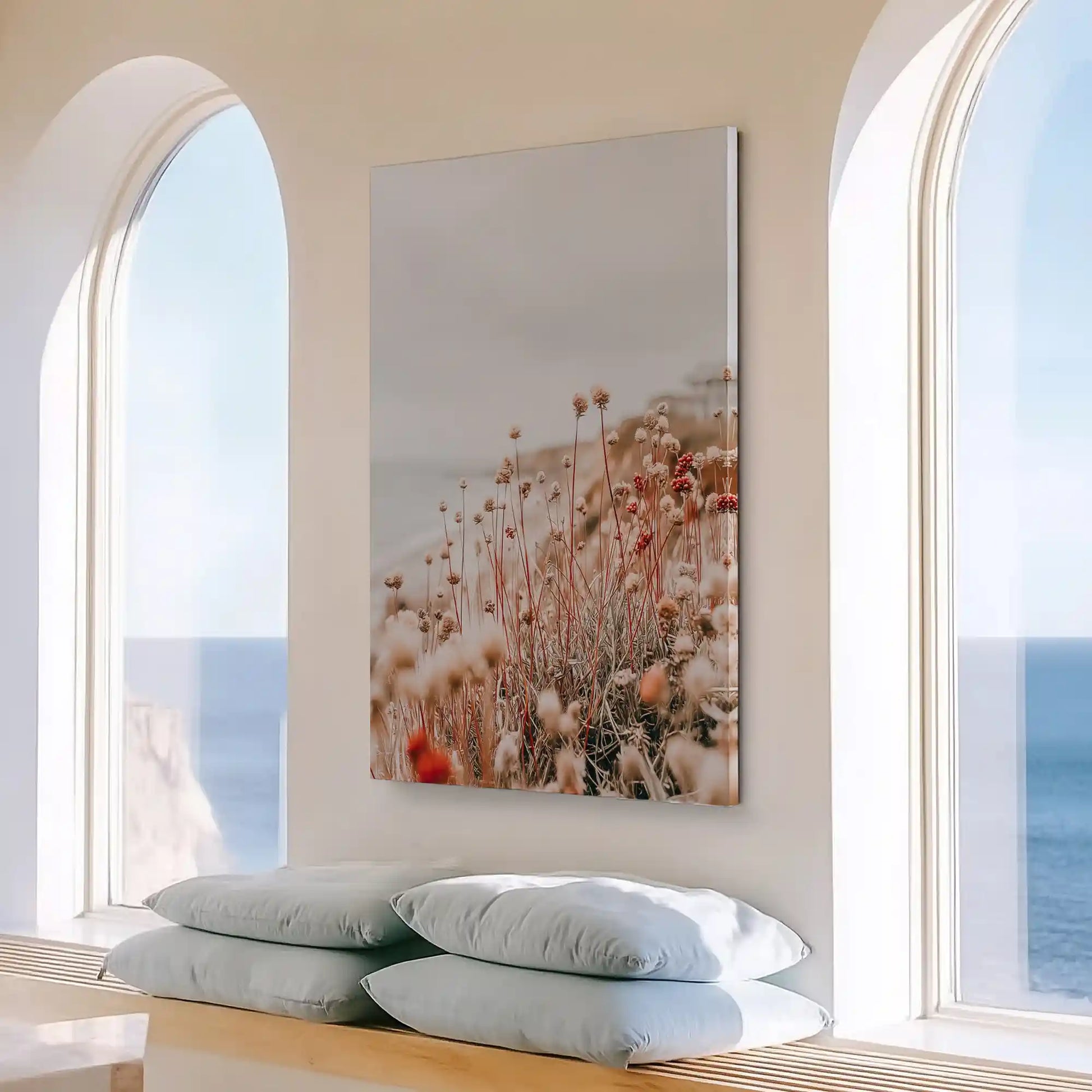 Large floral meadow painting perfect for bright and airy bedroom decor
