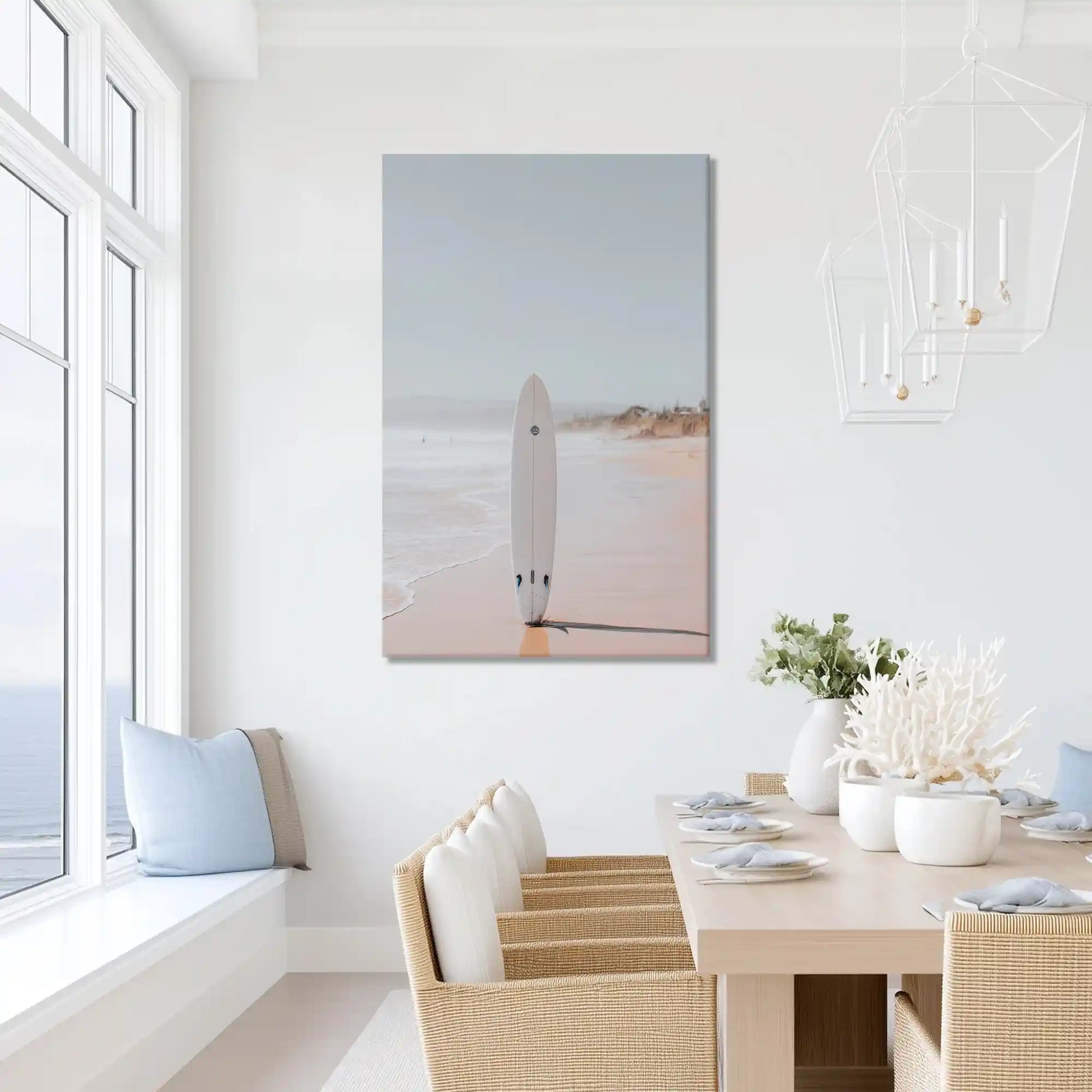 Oversized surfboard canvas print ideal for bright and airy living spaces