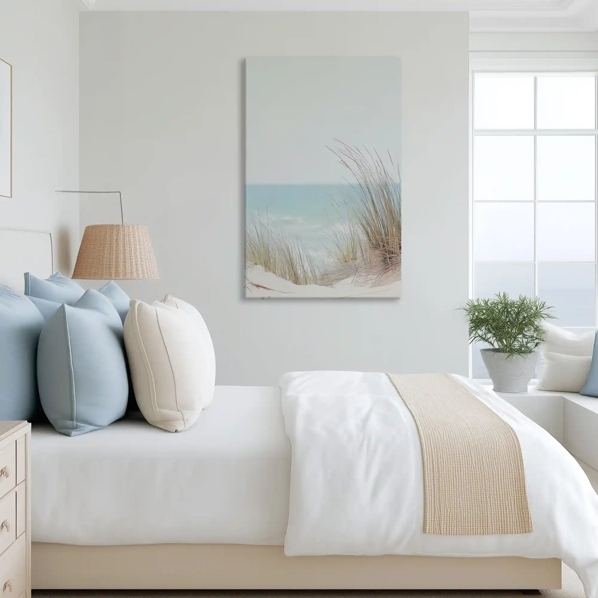 Tranquil dune-side coastal canvas art complementing light and airy Scandinavian decor