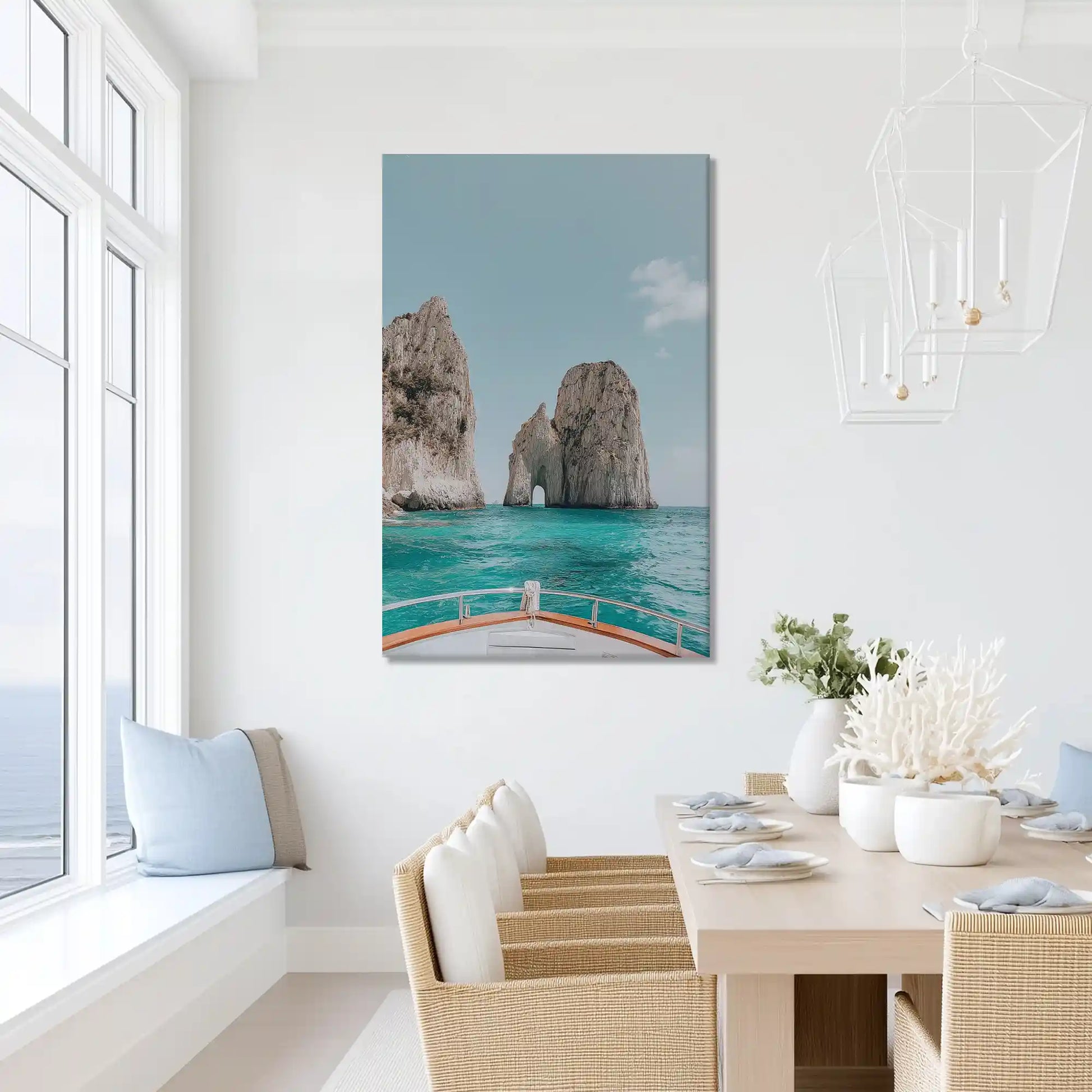Oversized coastal cliffs canvas wall art for bright bathroom retreat