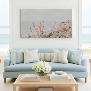 Tranquil floral meadow canvas wall art complementing Scandinavian-inspired décor