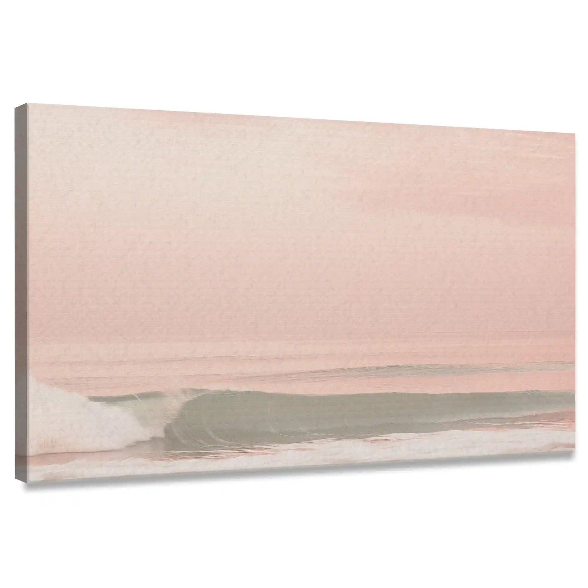 Minimalist shoreline canvas wall art with soft pink sunset tones for living room décor