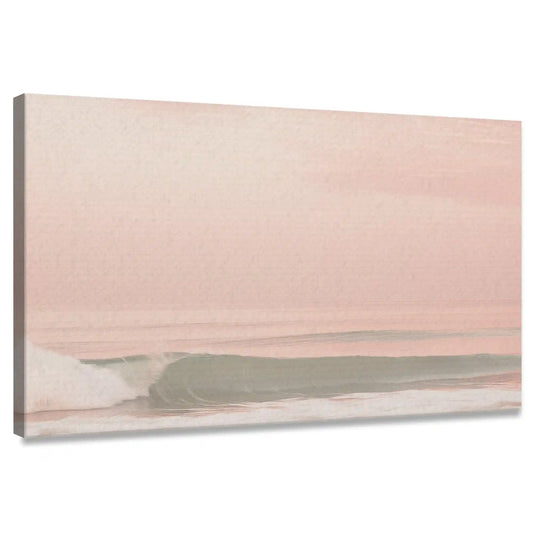 Minimalist shoreline canvas wall art with soft pink sunset tones for living room décor