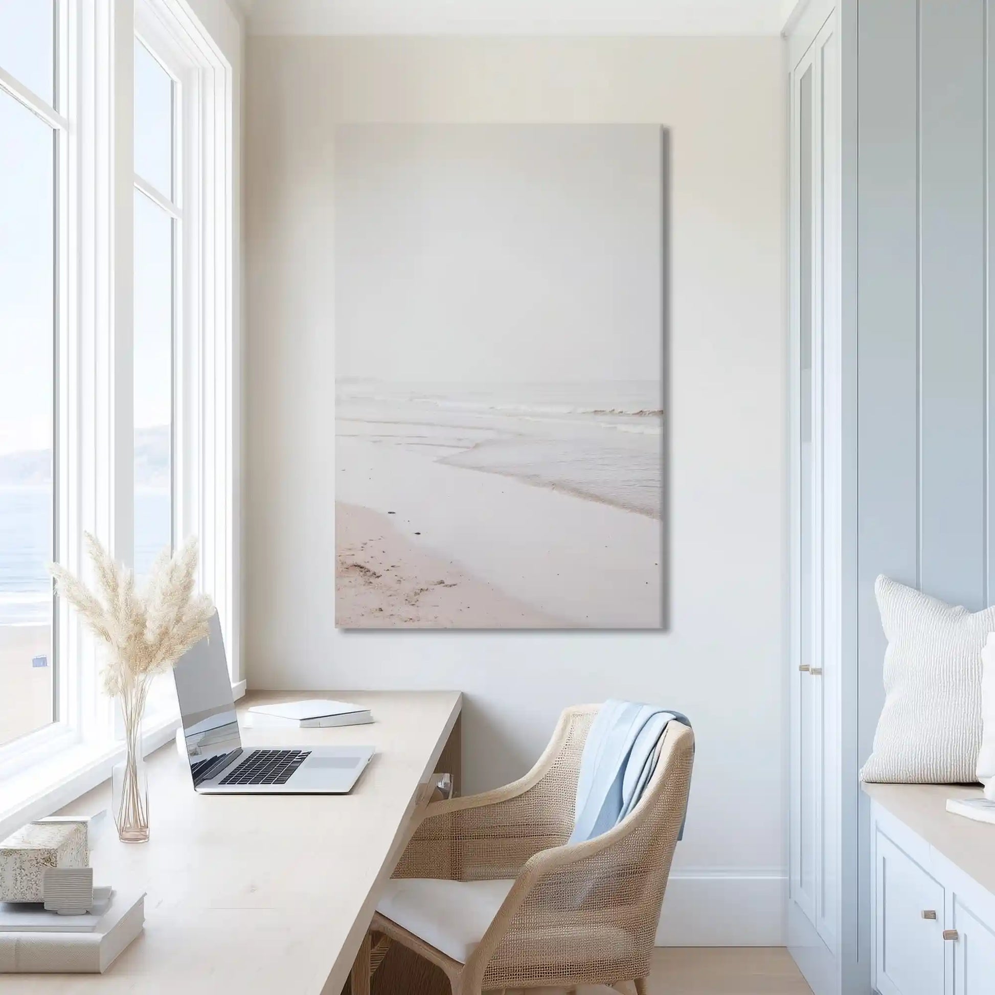 Extra large pastel beach canvas wall art showcasing calm shoreline for bright airy interiors