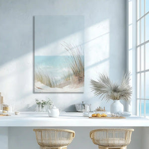Soft pastel seascape canvas print adding peaceful tones to coastal-inspired wall decor