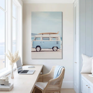 Extra large vintage beach van canvas wall art showcasing surf culture for modern interiors