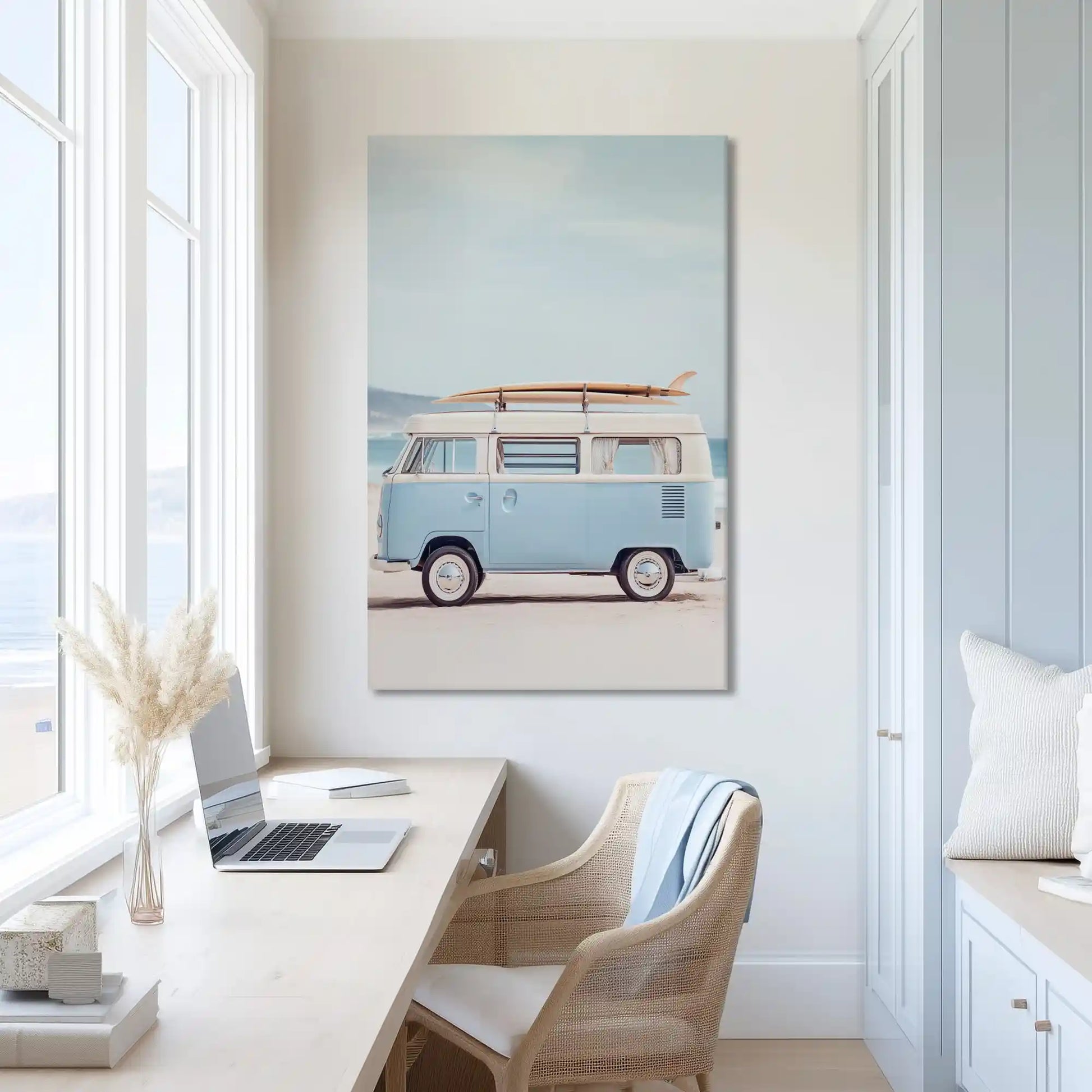 Extra large vintage beach van canvas wall art showcasing surf culture for modern interiors