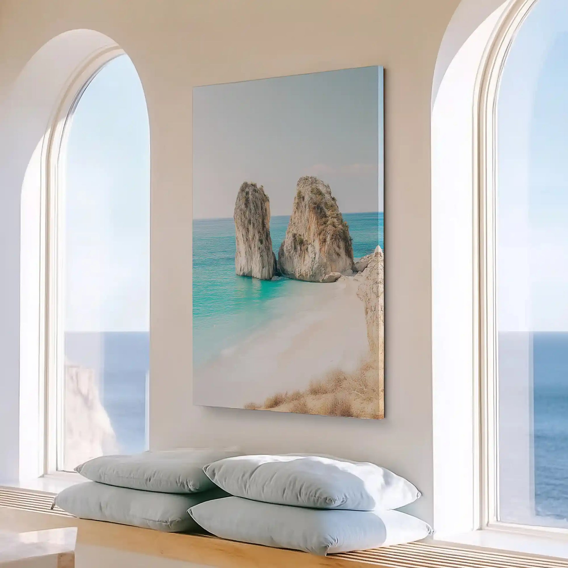Large vertical seascape painting perfect for enhancing contemporary living room wall decor