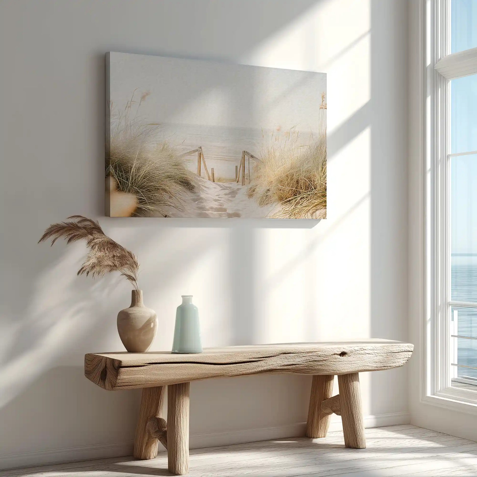 Large dune path canvas print perfect for above sofa placement in airy rooms