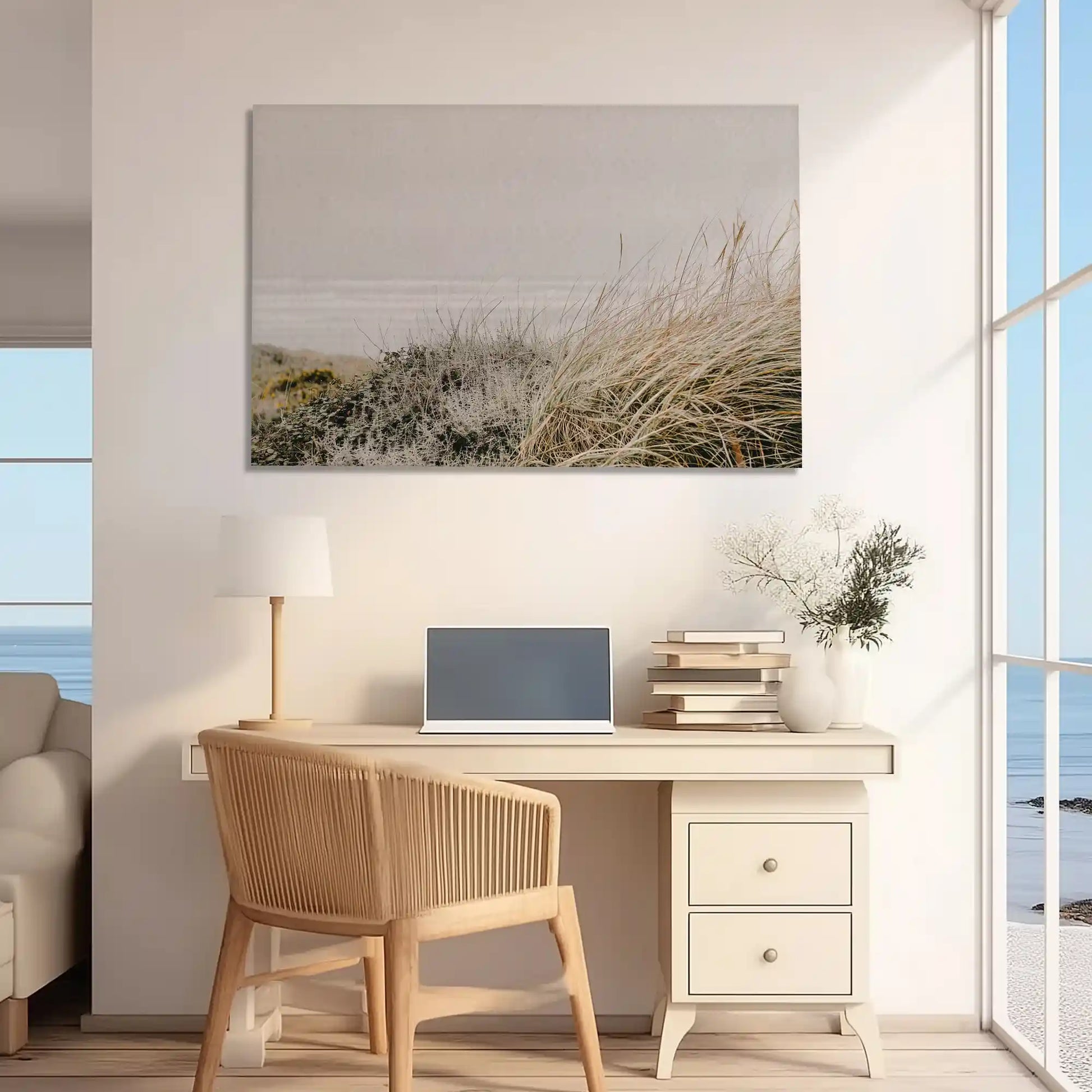 Oversized dune landscape canvas print styled as calming wall decor for homes