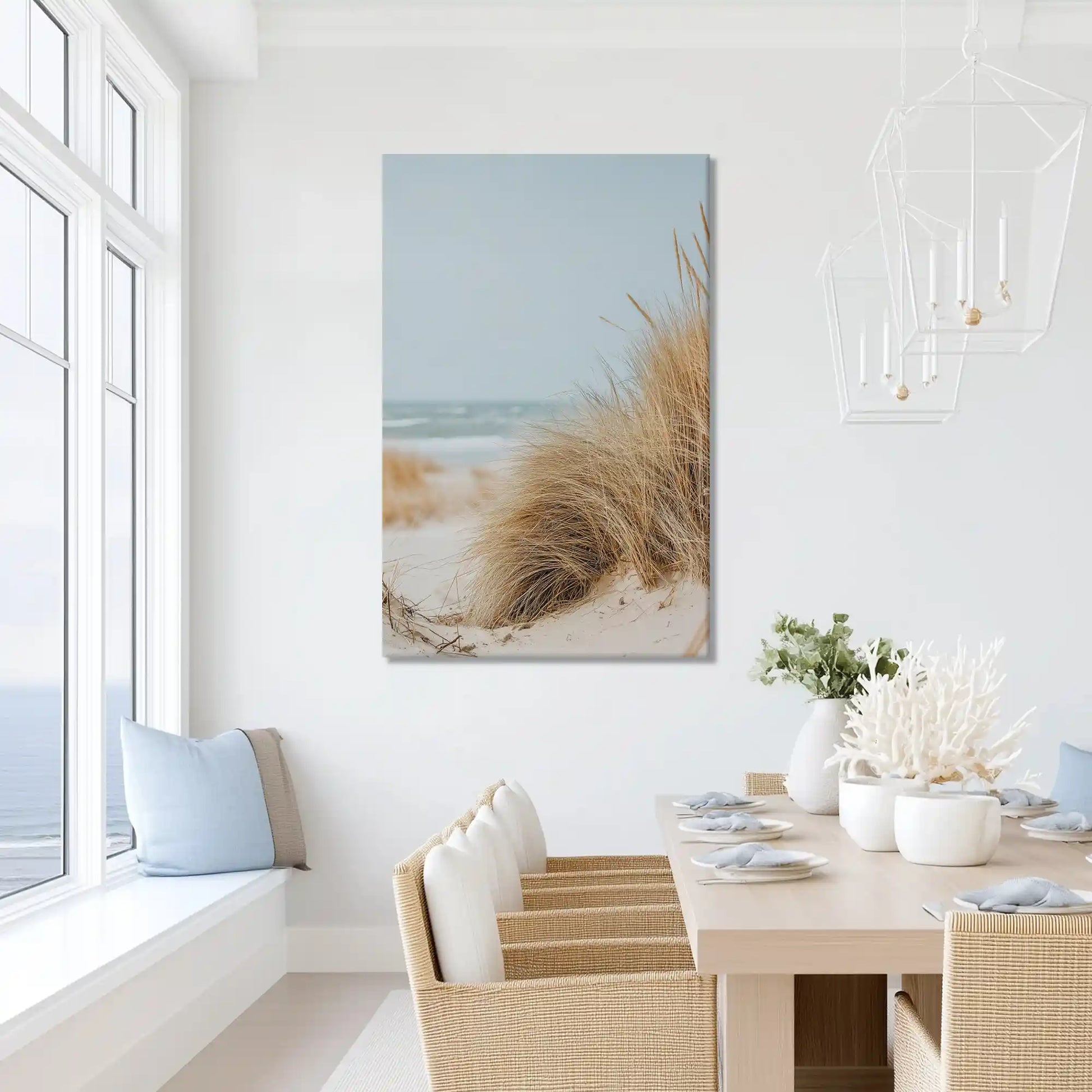 Oversized dune grass canvas wall art for serene bathroom retreat