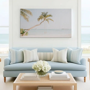 Tranquil tropical canvas wall art complementing coastal-inspired interiors
