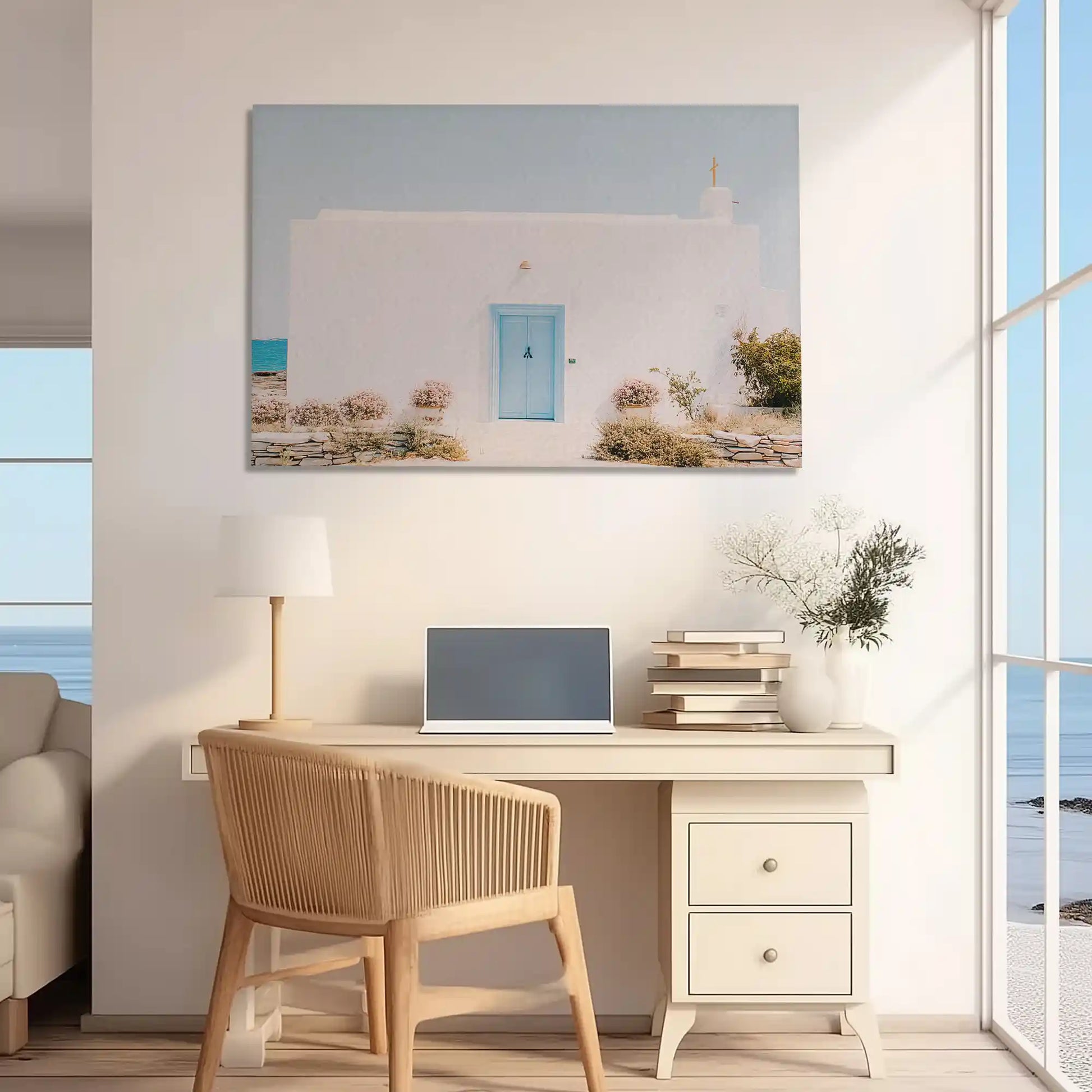 Charming coastal wall decor with light blue accents enhancing summer home style