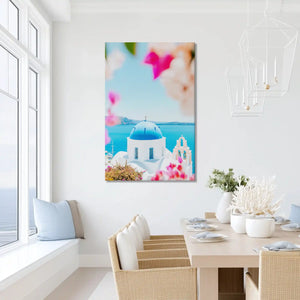 Vivid island landscape canvas print featuring ocean horizon and dome, ideal for sunny lounge walls