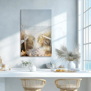 Soft coastal walkway canvas print adding natural beachside charm to modern wall decor
