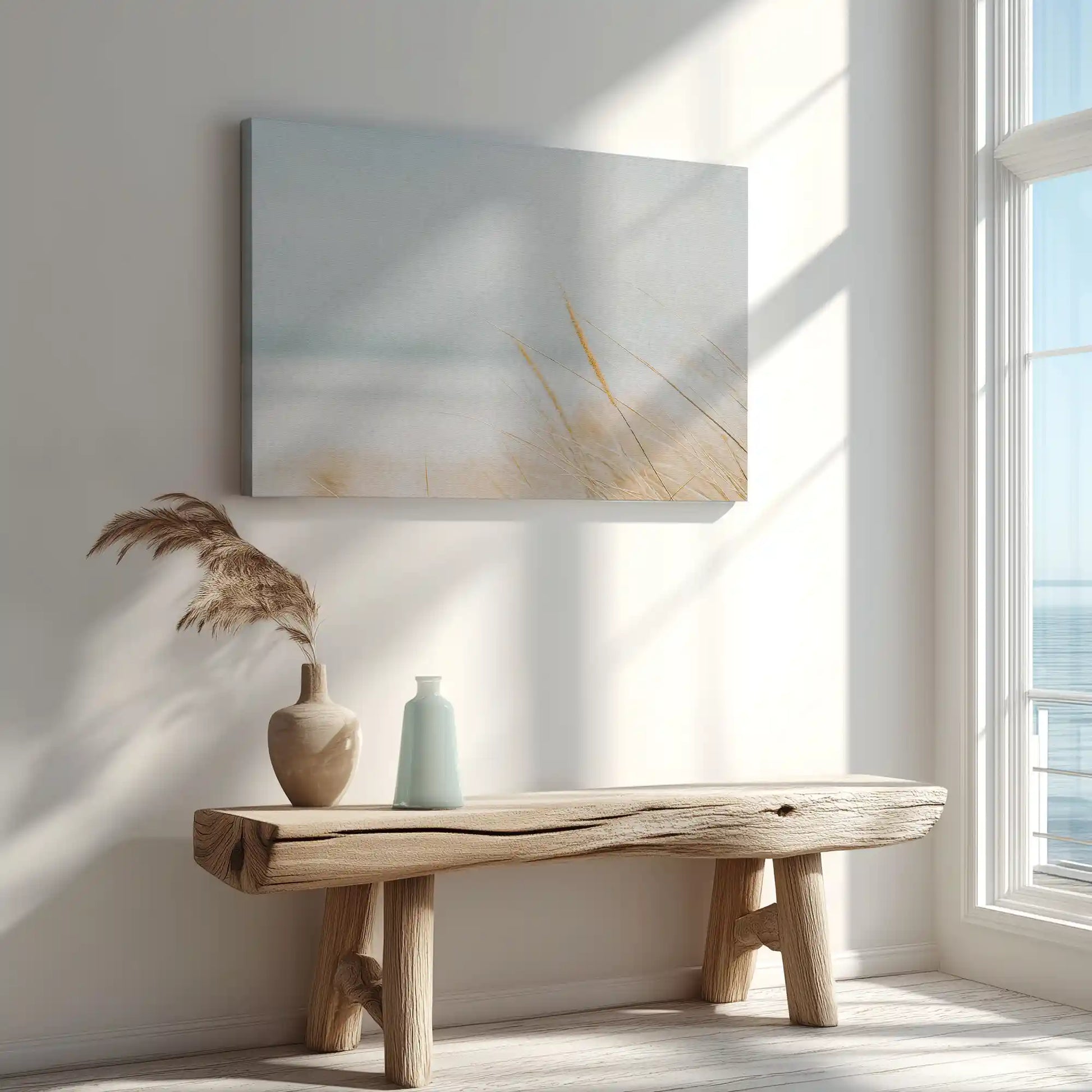 Seaside dune painting captured in canvas art with modern minimalist style
