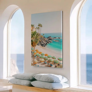 Large tropical shoreline painting perfect for bright bedroom wall decor