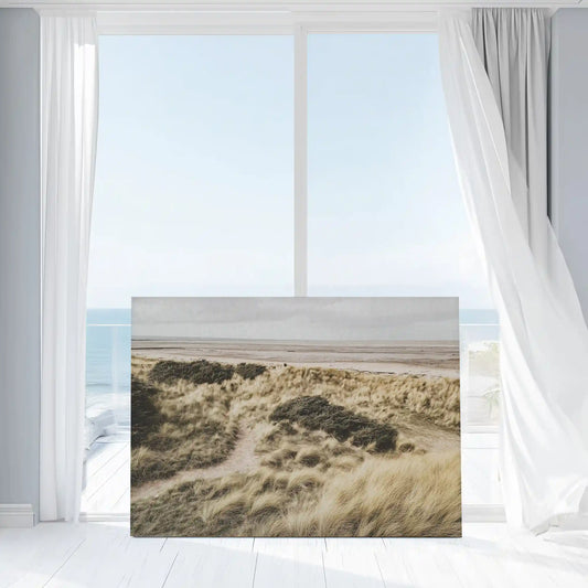 Neutral dune landscape wall decor bringing a calming and airy coastal mood