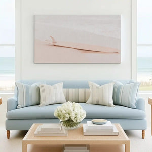 Tranquil surfboard painting complementing minimalist coastal wall decor style