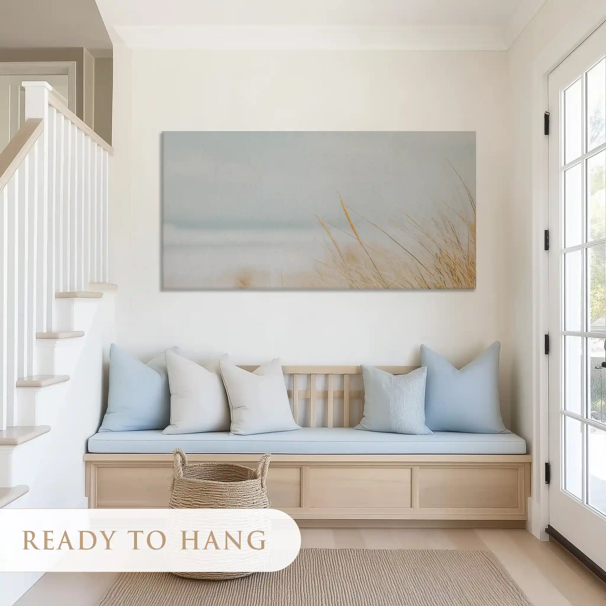 Calm shoreline canvas art with muted tones for airy and minimalist living rooms