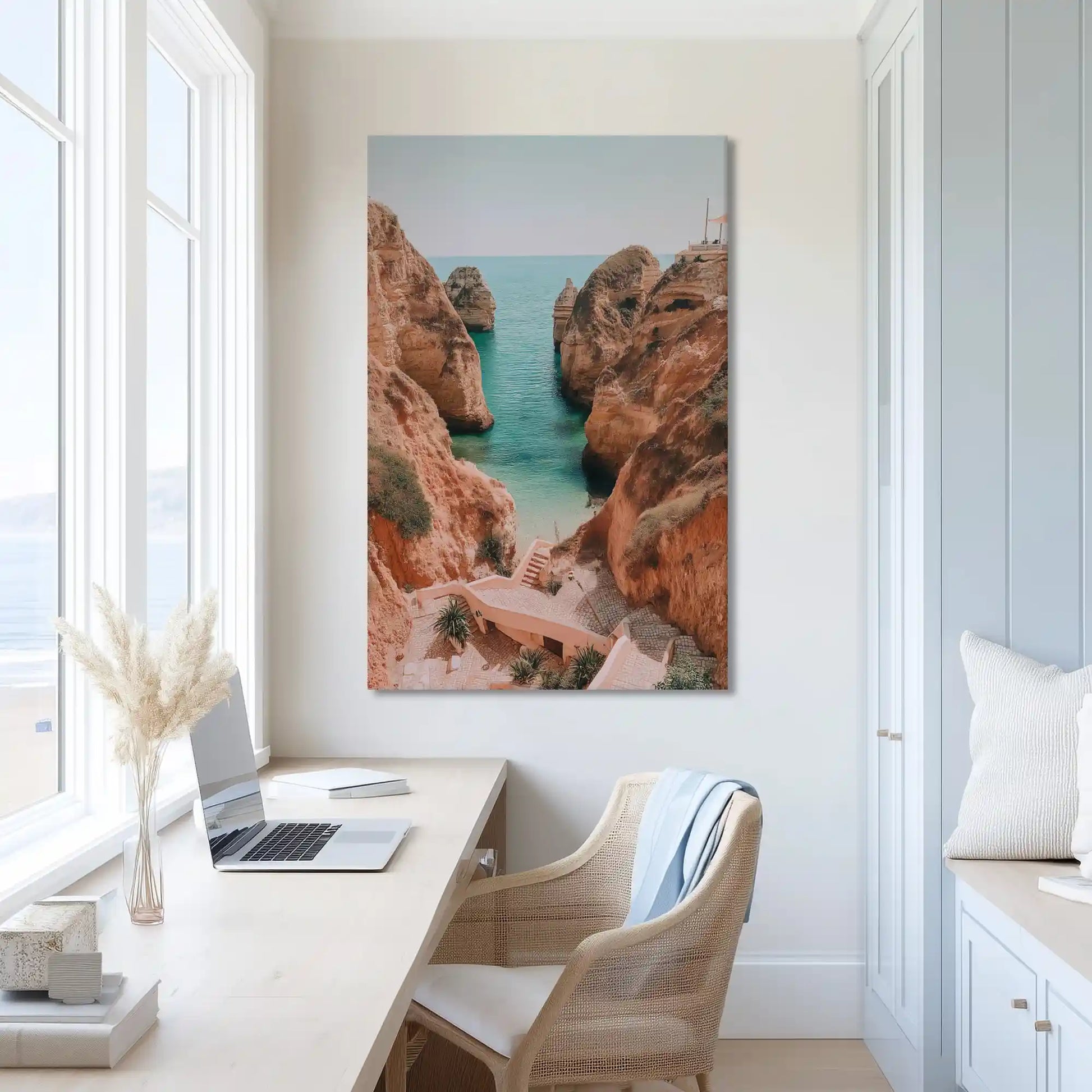 Extra large coastal cliff canvas wall art showcasing rugged rock formations for airy interiors