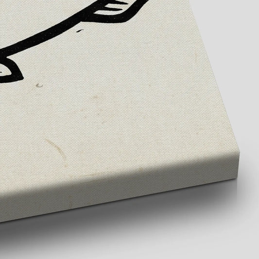 Minimalist canvas wall art with a single sardine graphic and playful black text on an off-white background