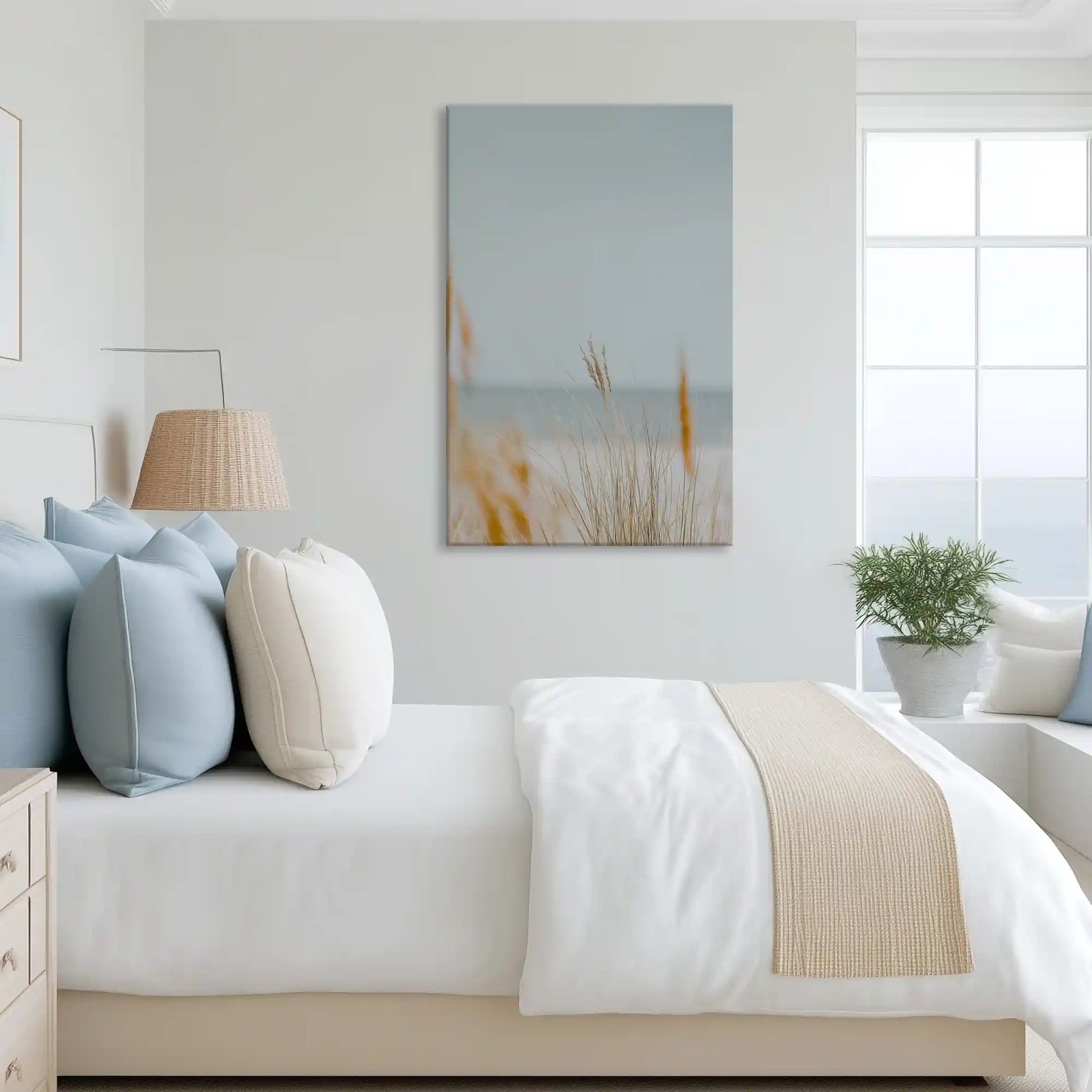 Tranquil coastal grass canvas art complementing airy interiors