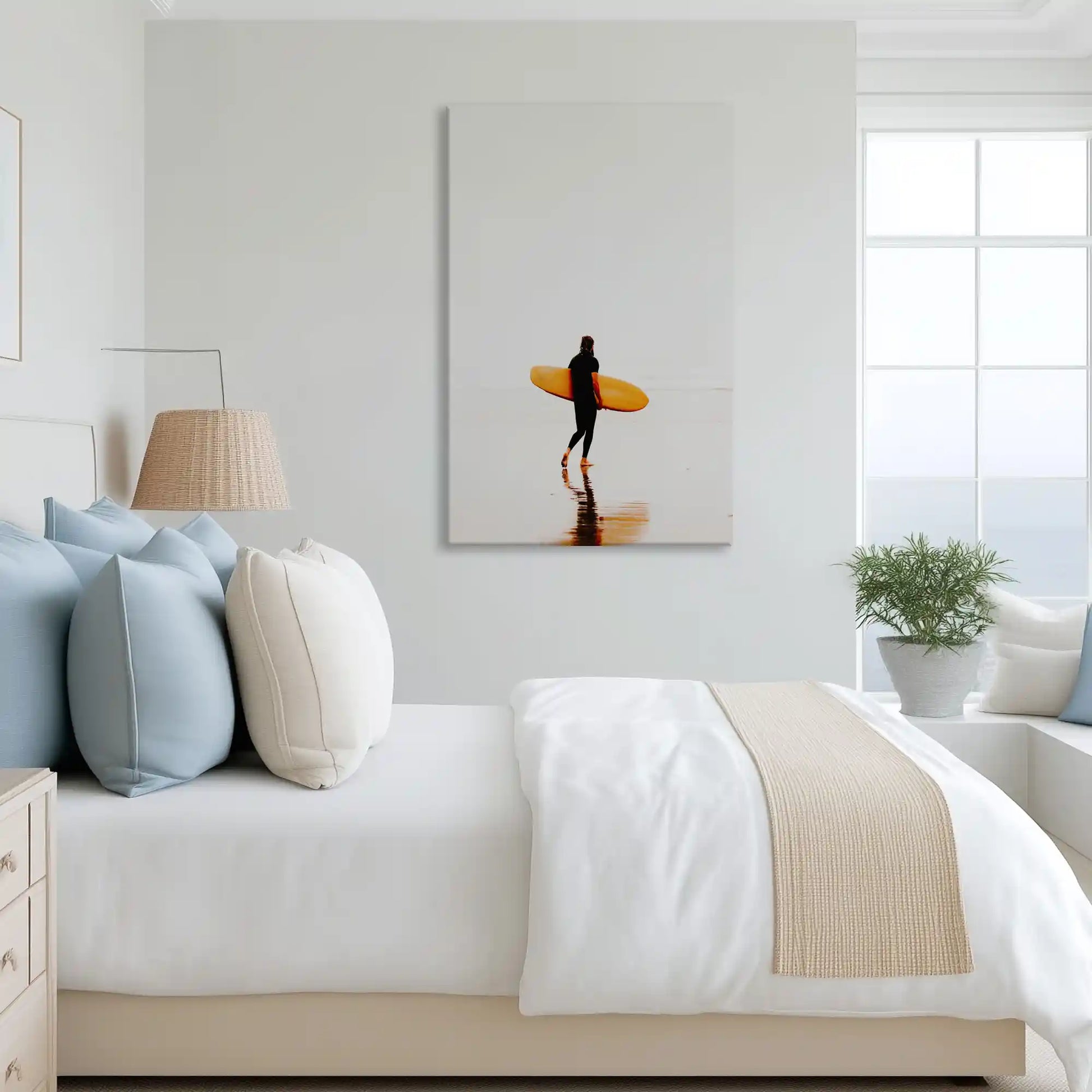 Dynamic surf scene canvas art complementing coastal and nautical design
