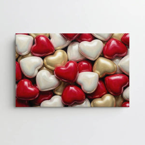 Modern canvas art depicting a stylized heart cluster with soft edges and vibrant highlights in a romantic tone