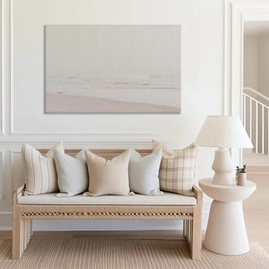 Large pastel beach canvas print perfect for above sofa placement in airy spaces