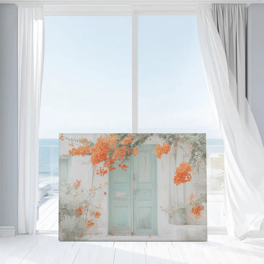 Soft pastel Mediterranean wall art bringing a romantic mood with flowers and weathered textures