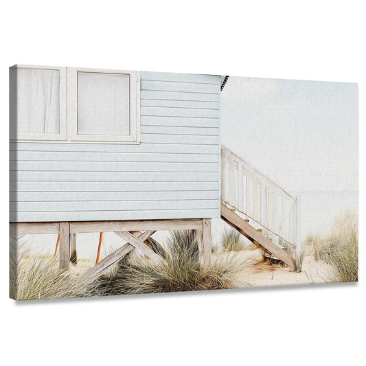 Minimalist beach house canvas wall art for living room with soft coastal tones