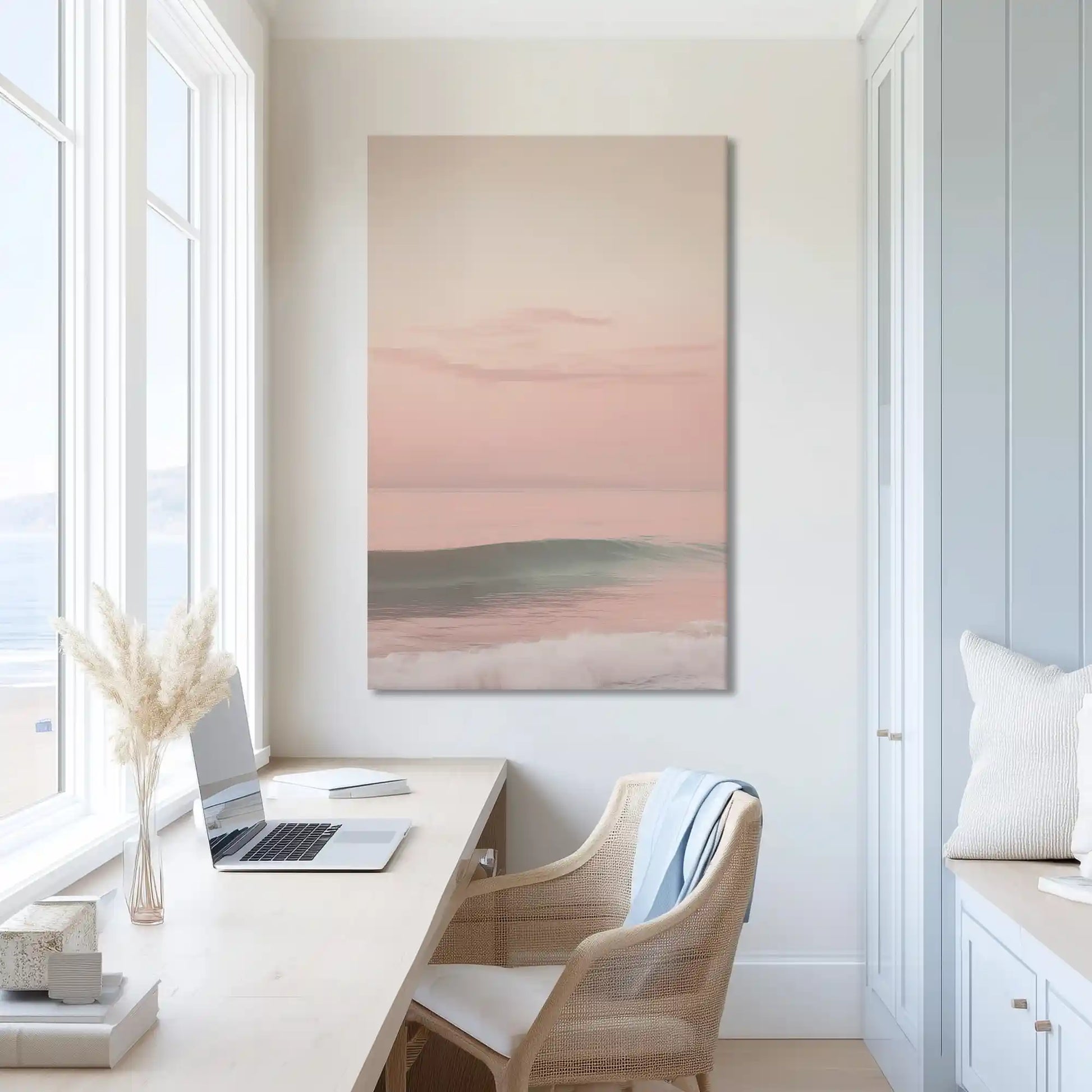 Extra large pastel seascape canvas wall art showcasing soft waves for bright coastal interiors
