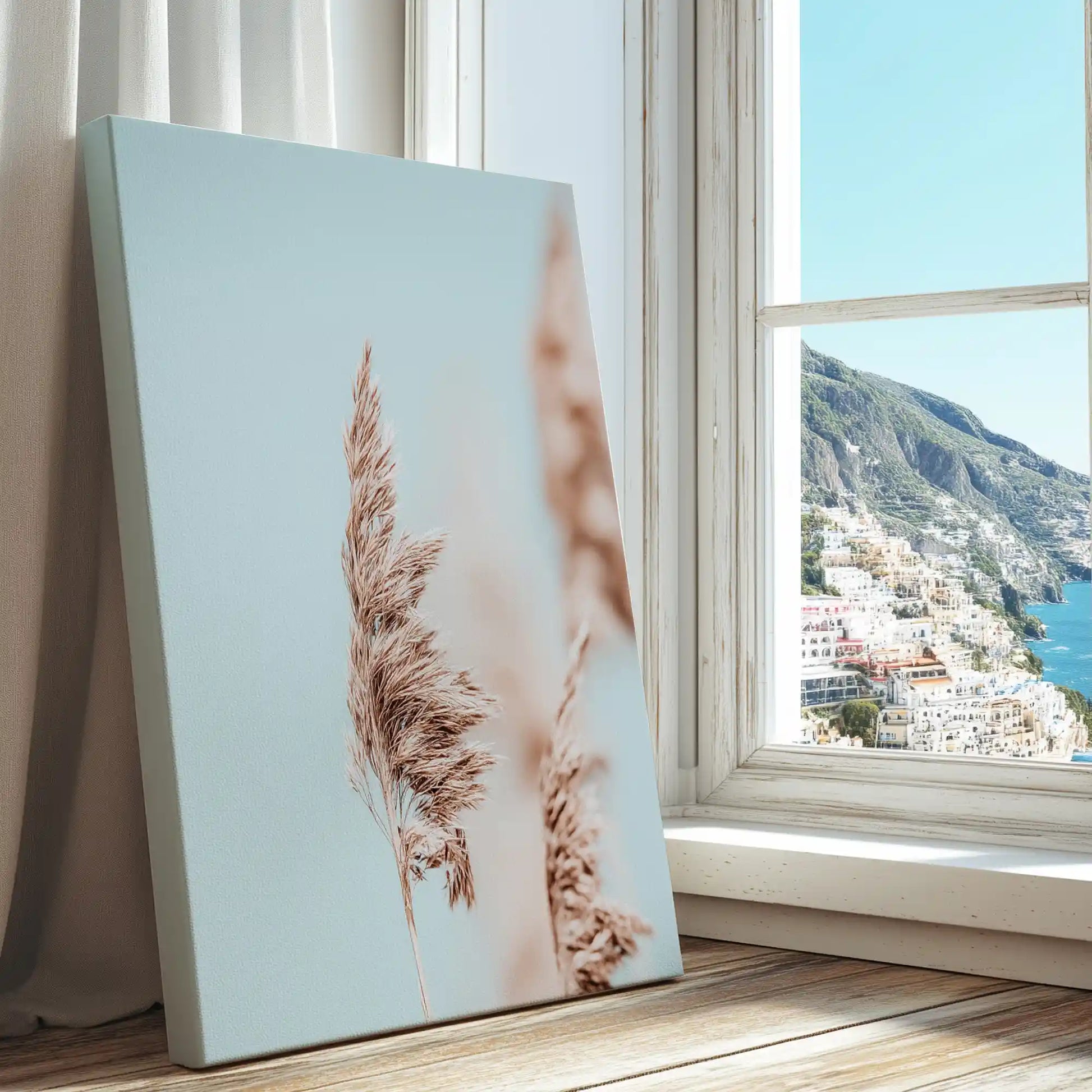 Single pampas stem captured in canvas print with minimalist style